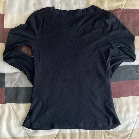 Scoop neck Black loose Long-Sleeve T-Shirt - Picture 11 of 17